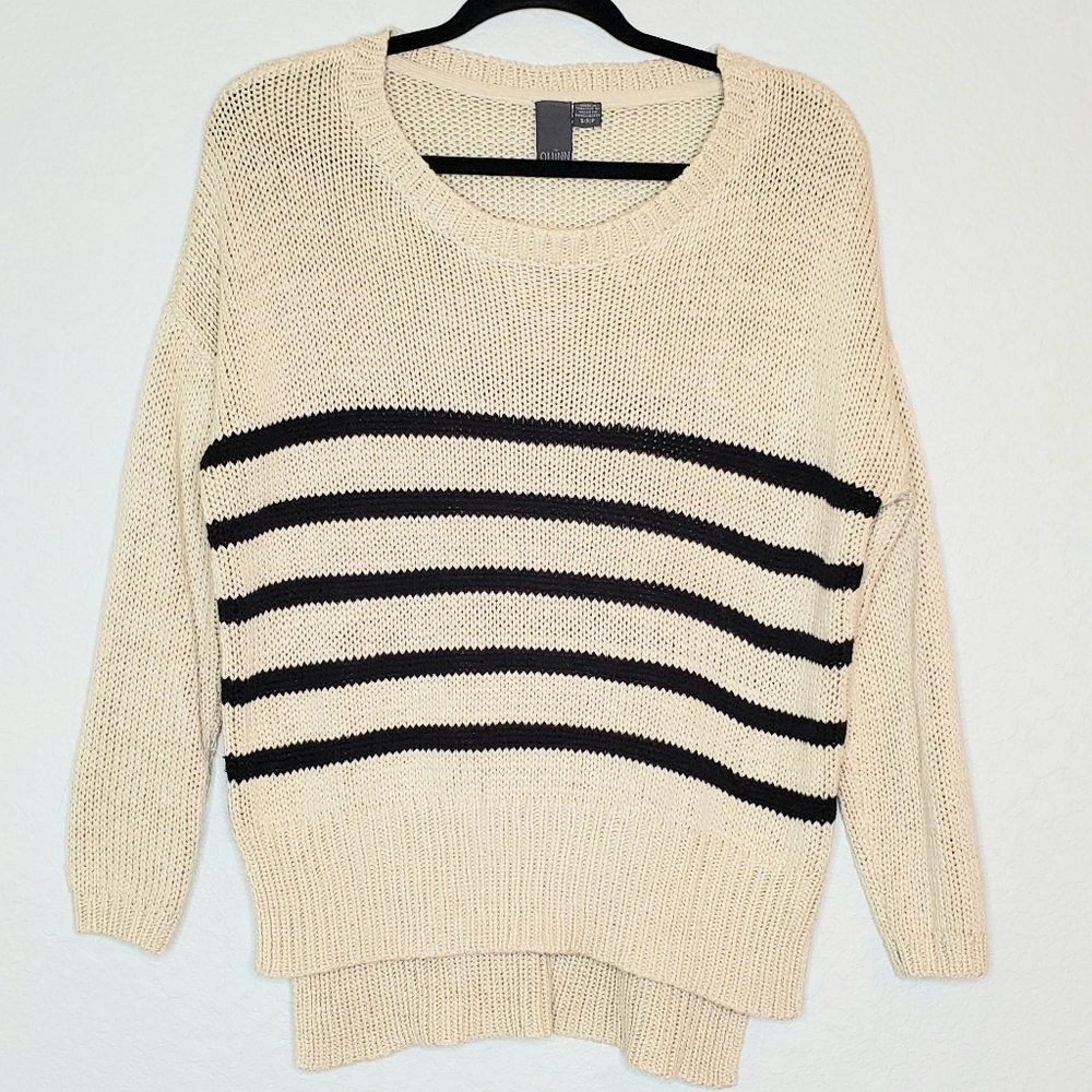QUINN | Black & Cream Striped Hi Lo Sweater